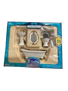 Petite Dreams Ceramic Bathroom Accessory Set Vintage Dollhouse Miniature New